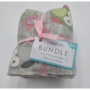 Create It Hootsie Cotton Flannel Fabric Bundle 5pc Owls Floral 18x21